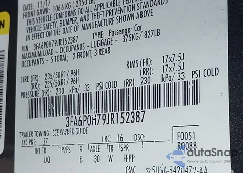 2018 Ford Fusion Se из США, поврежденный, VIN 3FA6P0H79JR152387